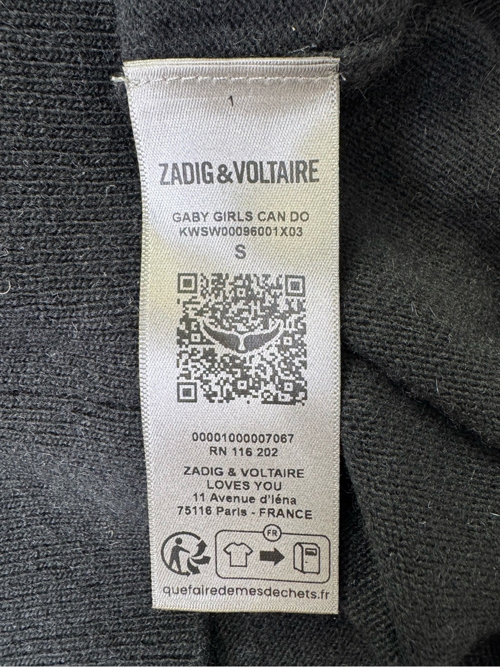 NEW Zadig and Voltaire Gaby Cashmere Sweater Girls Can Do Anything Black Small - Picture 8 of 9